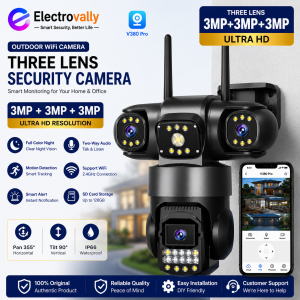 V380 Pro Three Lens 3MP+3MP+3MP Outdoor Smart IP Camera | 9MP Ultra HD WiFi Security Camera Bangladesh