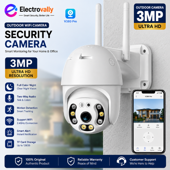 Outdoor WiFi Security Camera 3MP Ultra HD – V380 Pro AI Smart IP Camera